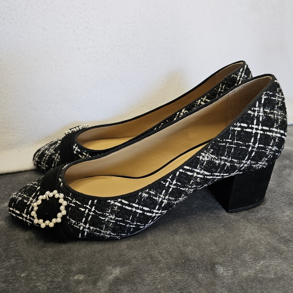 Talbots Elegant Black‎ Tweed Women's Block Heel Shoes Size 10M